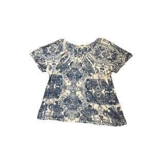 Blue White Paisley Print Top Women’s XL Short Sleeve Boho Casual